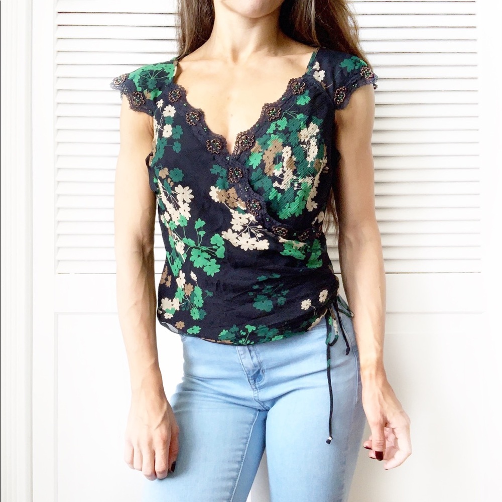 Nine West Faux Wrap Embellished Chiffon Blouse